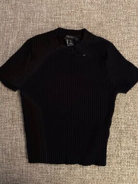 Forever 21 Black Ribbed Mock Neck Tee